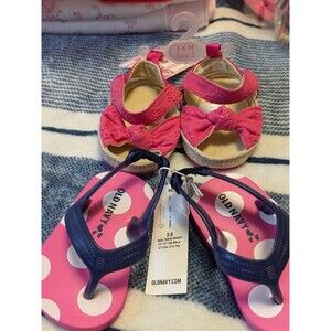 Old Navy/ Unbranded Baby Girls 3-6 Mon Flip Flops And Soft Sandals  Blue W/Dots